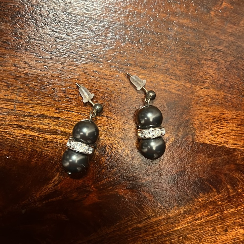White House Black Market Grey and Rhinestone Earrings, EUC - Picture 3 of 9